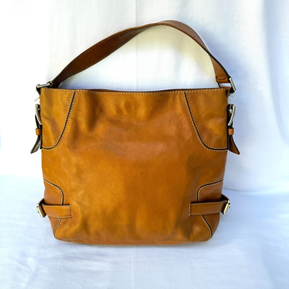 Vintage Michael Kors Brookville Women's Caramel Leather Shoulder Bag Side Buckle